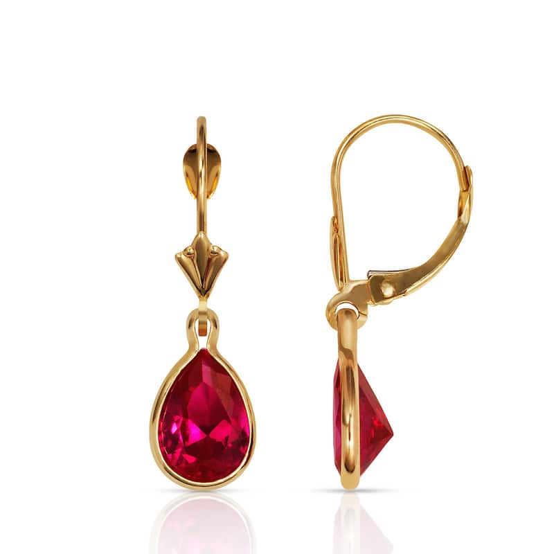 Curata Solid 14k Yellow Gold Birthstone Large Pear-shape Cubic Zirconia Bezel Dangle Leverback Earrings (6mm x 27mm)