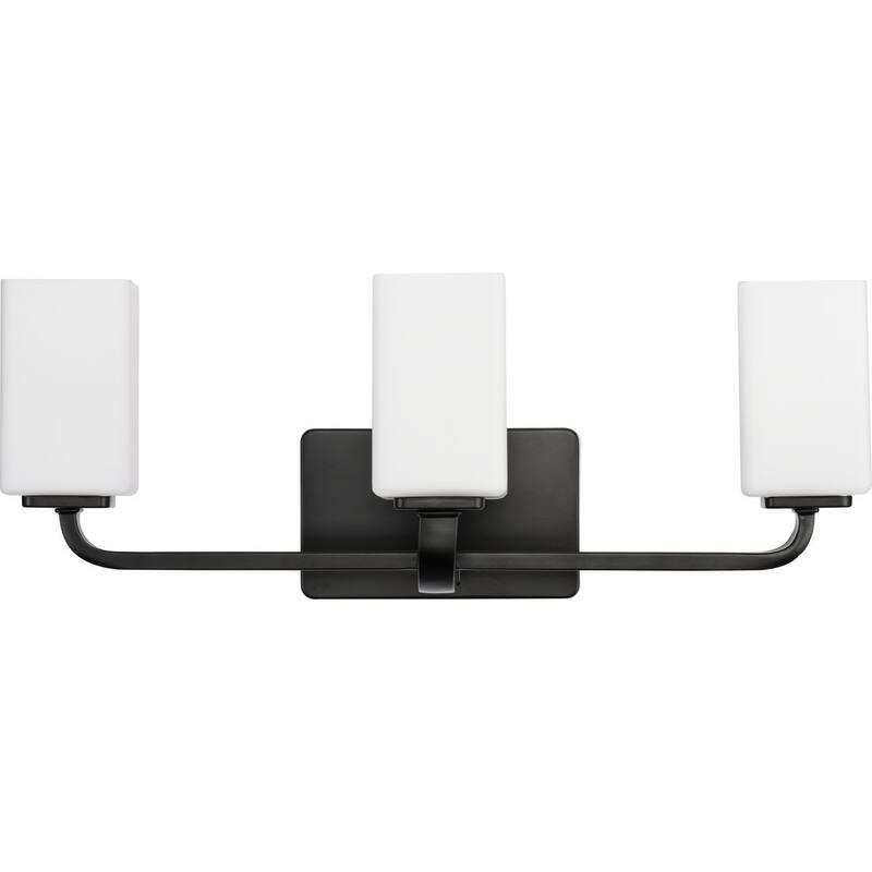 Cowan Collection Three-Light Matte Black Opal Glass Bath Vanity Light - 23.5 in x 7.75 in x 8.5 in