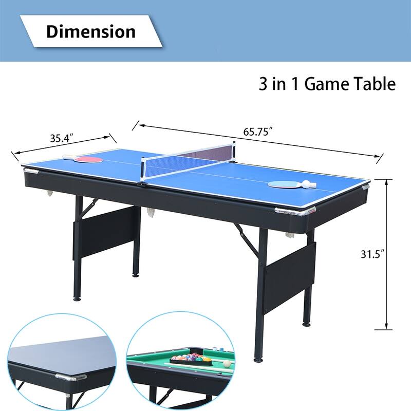 65.7" Portable 3-in-1 Game Tables,Pool,Ping Pong,Tabletop for Home - N/A