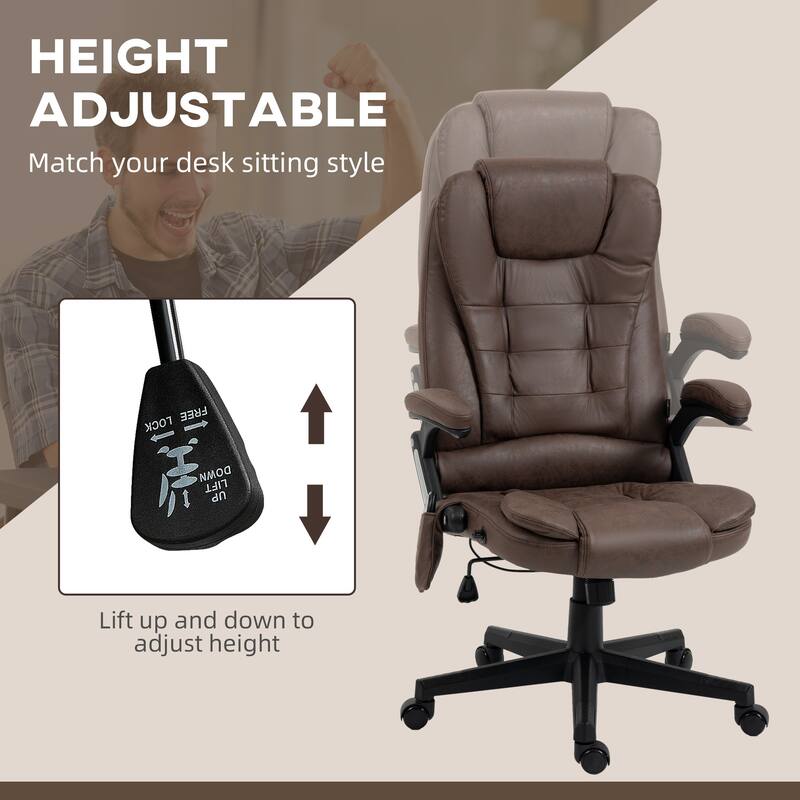 6 Point Vibrating Massage Office Executive Recliner Chair: with Heat, Reclining Backrest, Padded Armrests and Remote