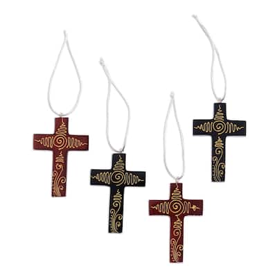 NOVICA Handmade Jubilant Cross Mahogany wood ornaments (Indonesia) - 0.2