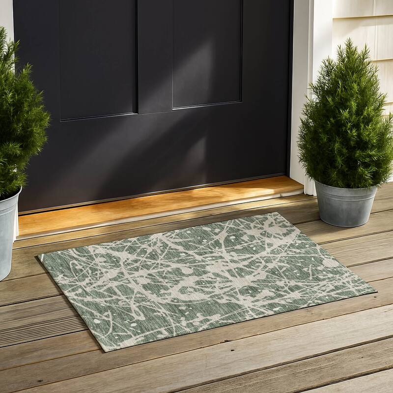 Machine Washable Indoor/ Outdoor Modern Campo Chantille Rug - Basil - 1'8" x 2'6"