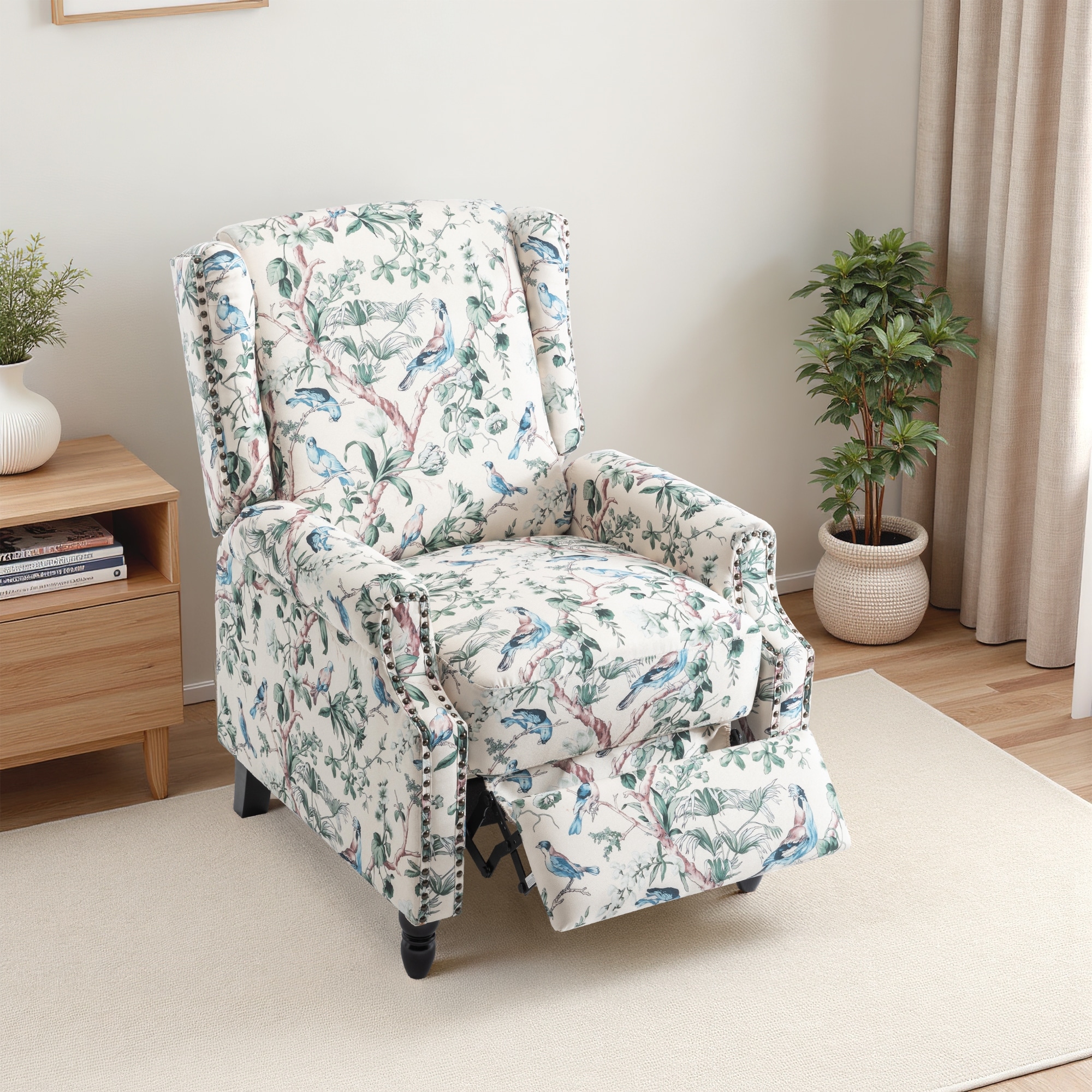 UIXE Roderich Farmhouse Floral Print Push Back Recliner Chair
