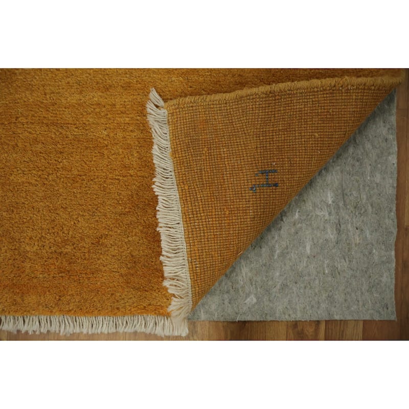 Hand Knotted Oriental 100% Wool Carpet Tribal Abstract Yellow & Gold Gabbeh Runner Rug - 6' 8'' X 2' 11''