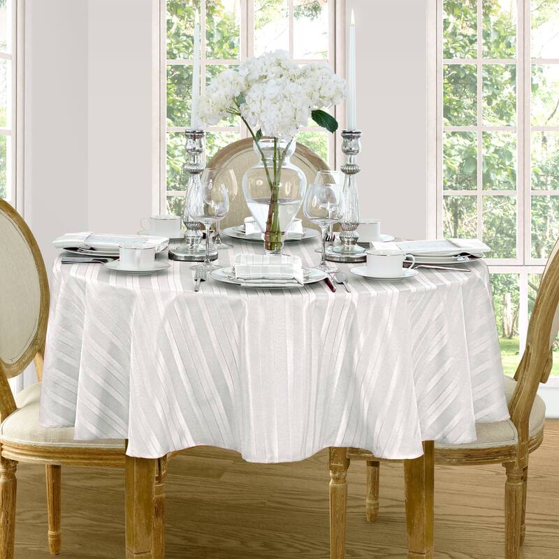 Denley Stripe Jacquard Fabric Tablecloth - 70" Round - White