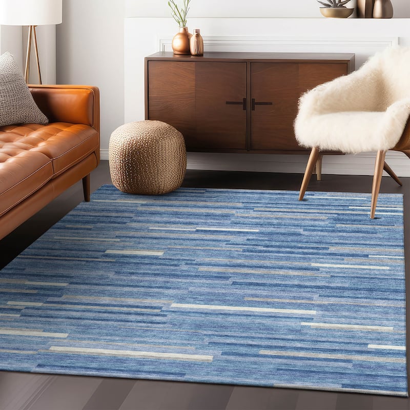Machine Washable Indoor/ Outdoor Chantille Stripes Modern Rug
