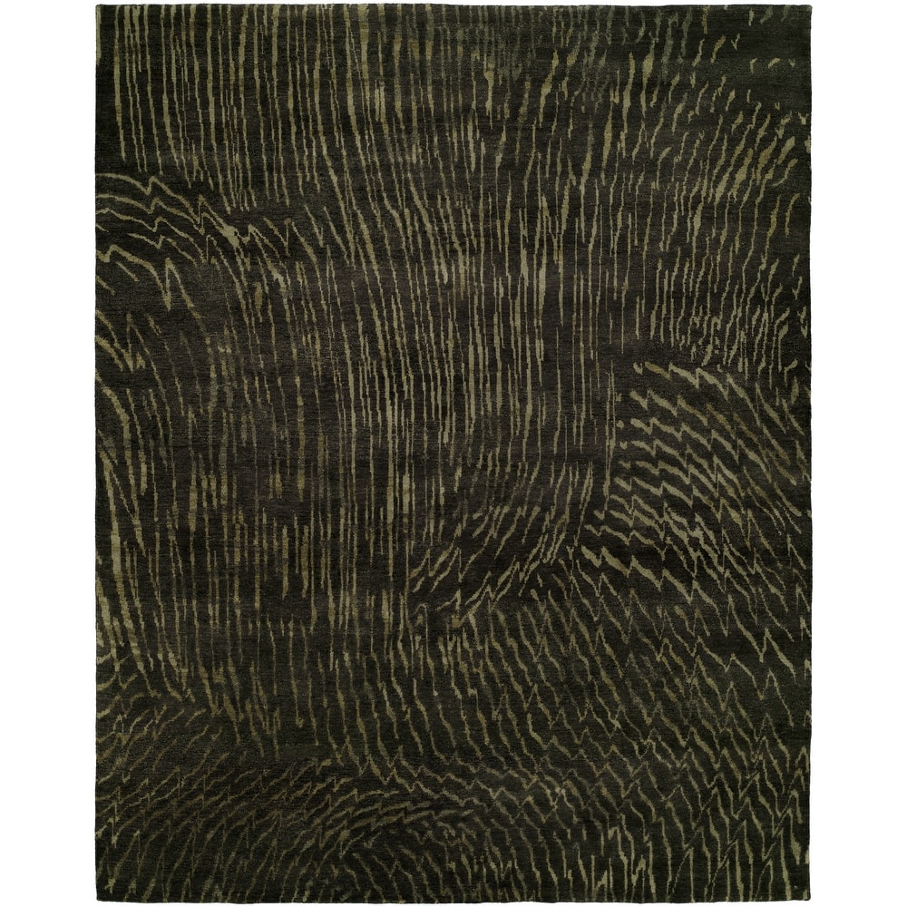 Modern Black Hand-Knotted Wool Area Rug
