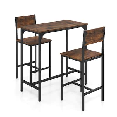 Costway 3 PCS Bar Table Set Pub Dining Table & 2 Bar Stools with - See Details