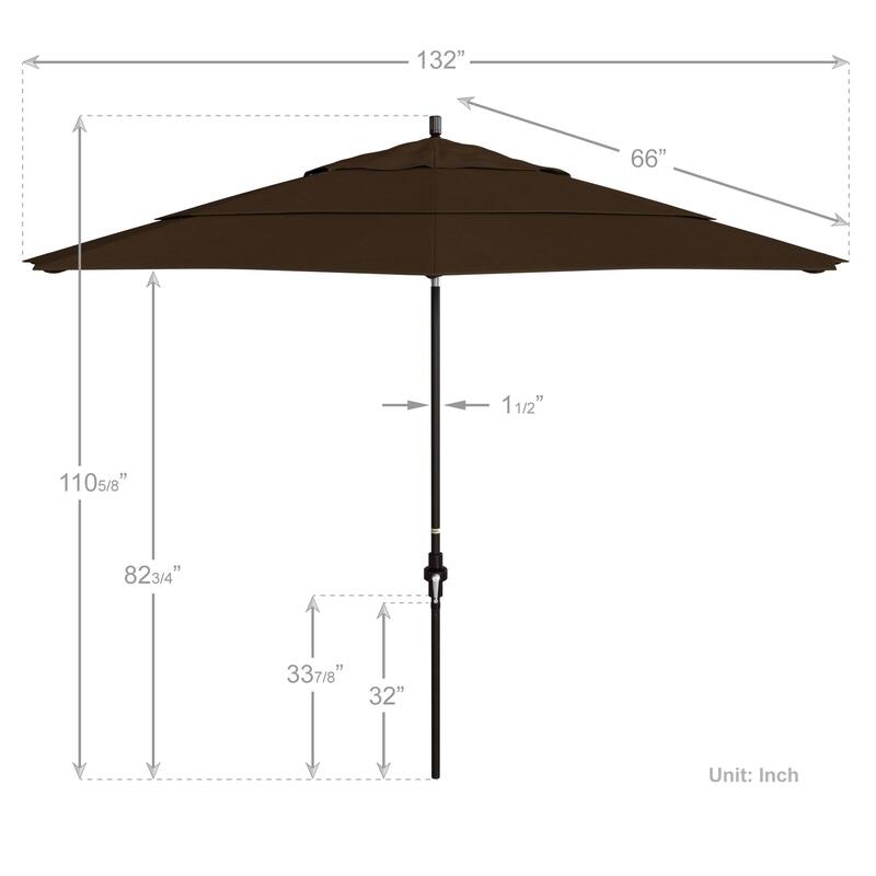 California Umbrella 11' Rd. Aluminum Market Umbrella, Crank Lift, Collar Tilt, Dbl Wind Vent, Bronze Finish, Olefin Fabric