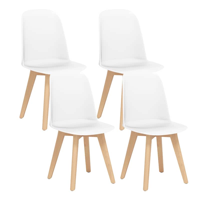 Gymax Modern Dining Chairs Set of 4 Armless Kitchen Chairs 330 LBS - White, Natural