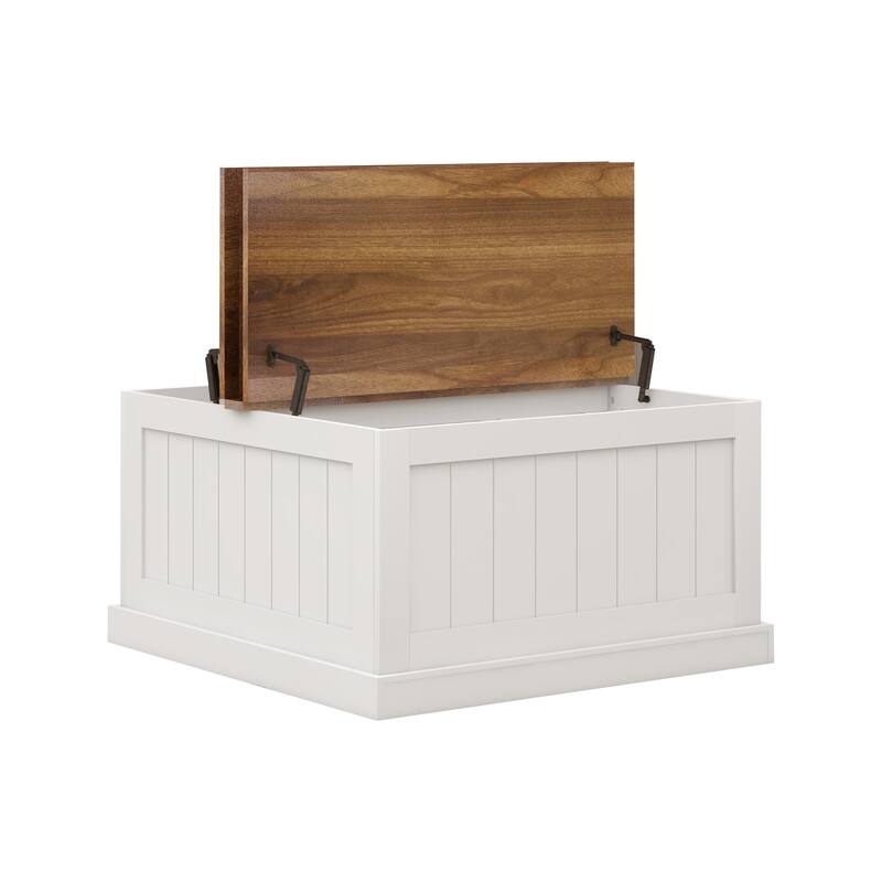 Anmytek Farmhouse Coastal Lift Top Coffee Table Rustic Wood White Storage Organizer