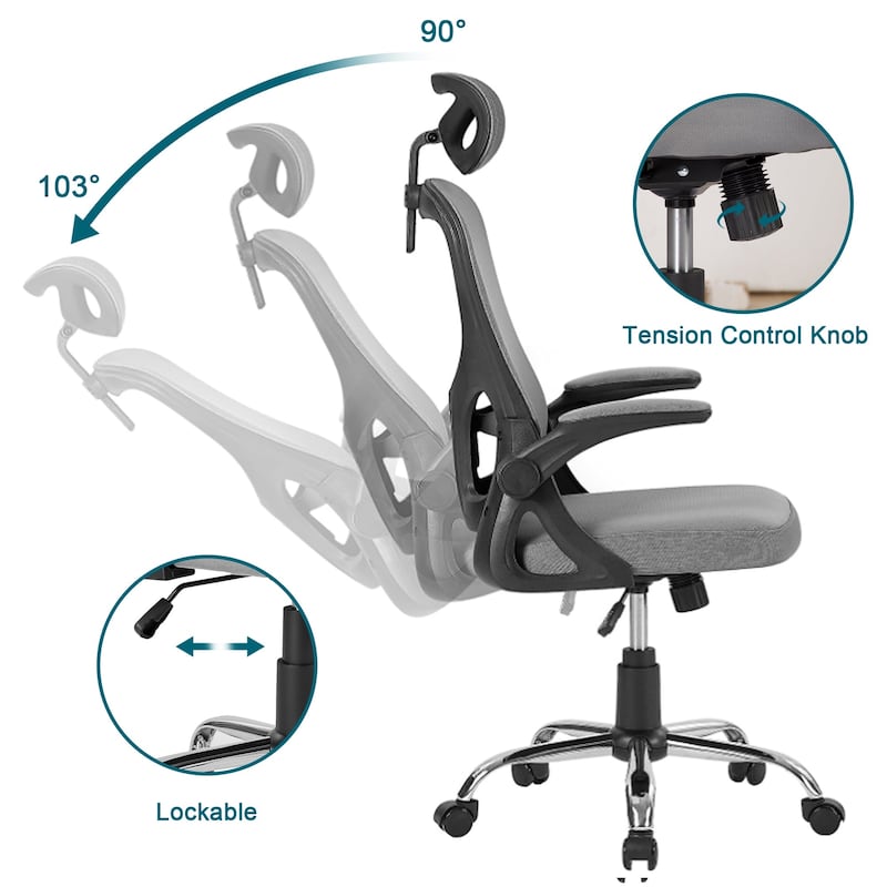 VECELO High Back Ergonomic Office Chair with Adjustable Headrest Armrest Mesh Lumbar Support