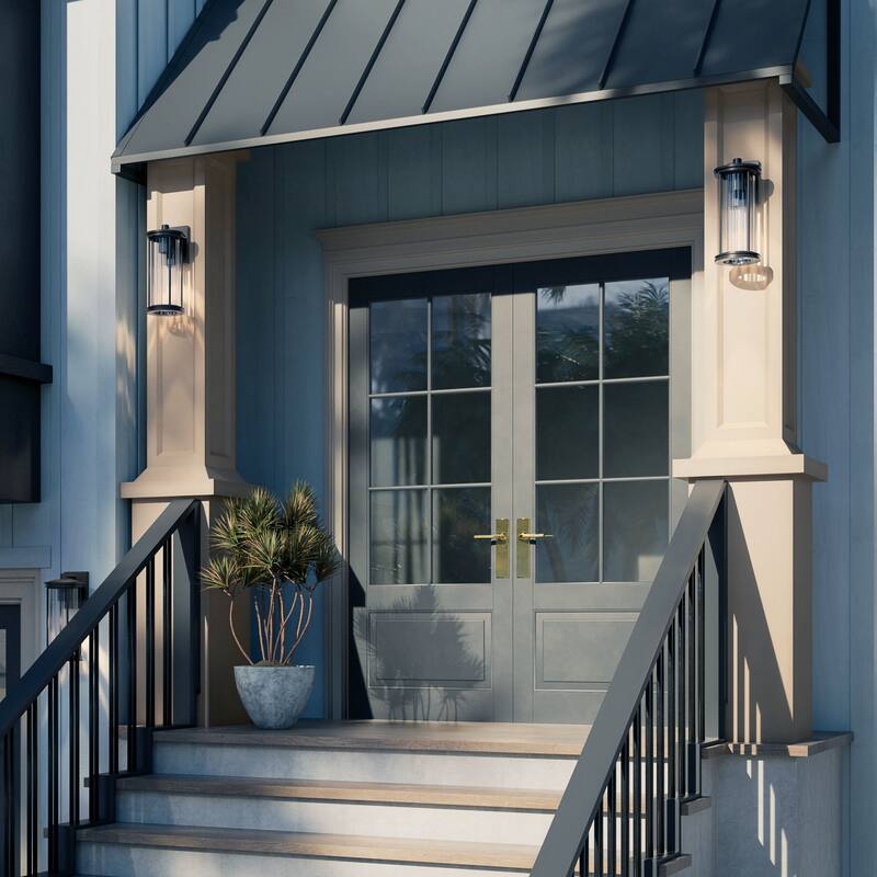 Barras 16" 1-Light Outdoor DarkSky Approved Wall Sconce with Clear Ribbed Glass in Black