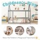preview thumbnail 4 of 8, Full Size Floor Wooden Bed with House Roof Frame and Safety Guardrails, Safe and Fun Sleeping Space for Kids, Grey