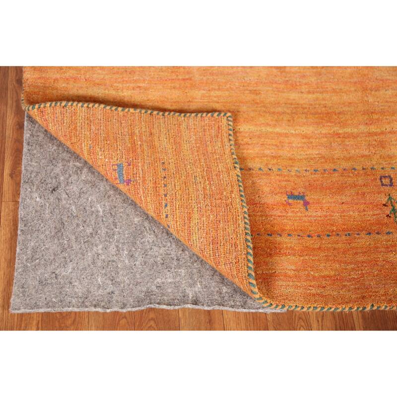 Orange Tribal Gabbeh Indian Area Rug Hand-Knotted Wool Carpet - 5'0" x 7'7"