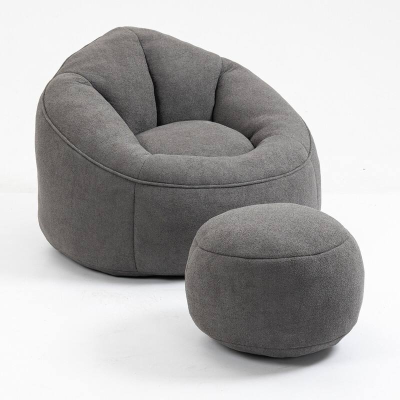 Compressed Foam Bean Bag Chair with Footrest - Plush Lounger for Modern Living Spaces