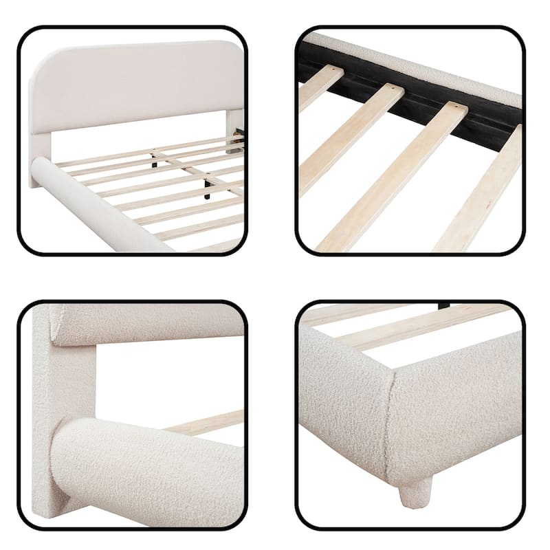 Teddy Fleece Queen Size Upholstered Platform Bed with Thick Fabric