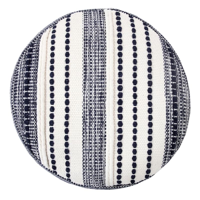 18" Navy and White Seaside Striped Handcrafted Round Pouf Ottoman