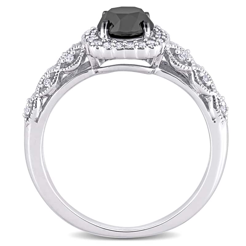 Miadora 10k White Gold 3/4ct TDW Black and White Diamond Halo Vintage Engagement Ring