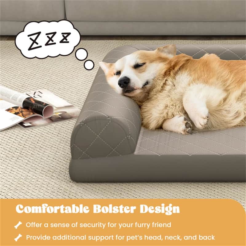36" Orthopedic Dog Bed, Egg-Foam Dog Crate Bed With 3-Side Bolster And Removable Washable Bed Cover - 36" x 27" x 7"