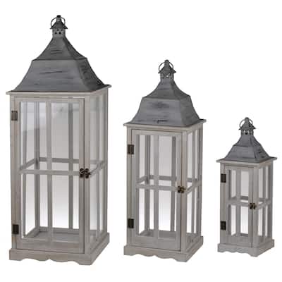 Window Scape Wooden Lanterns - 36.25" - Gray - Set of 3