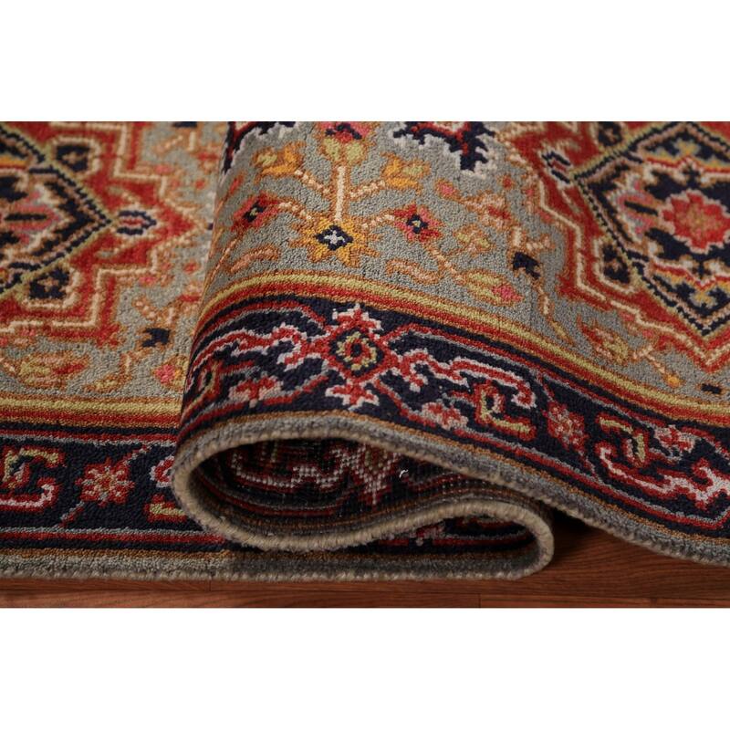 Geometric Heriz Serapi Runner Rug Hallway Hand-Knotted Wool Carpet - 2'6"x 7'10"