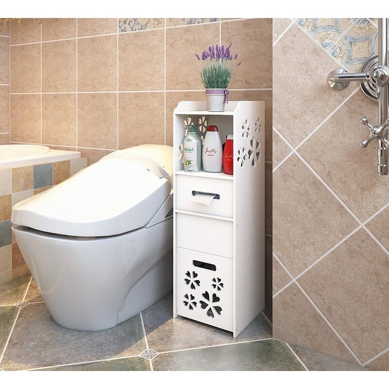 US PVC Waterproof 3-tier Toilet Bathroom Storage Cabinet Unit with 2 Doors White 