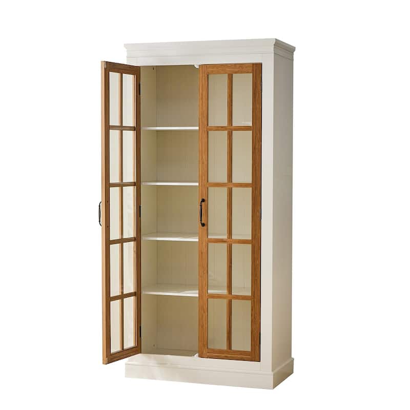71.2'' Tall Display Cabinet with Glass Doors, Rustic Style China Cabinet, Curio Cabinet for Collectibles Figures Trophies