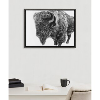 Kate and Laurel Sylvie Bison in Snow Black and White Framed Canvas by Amy Peterson Art Studio