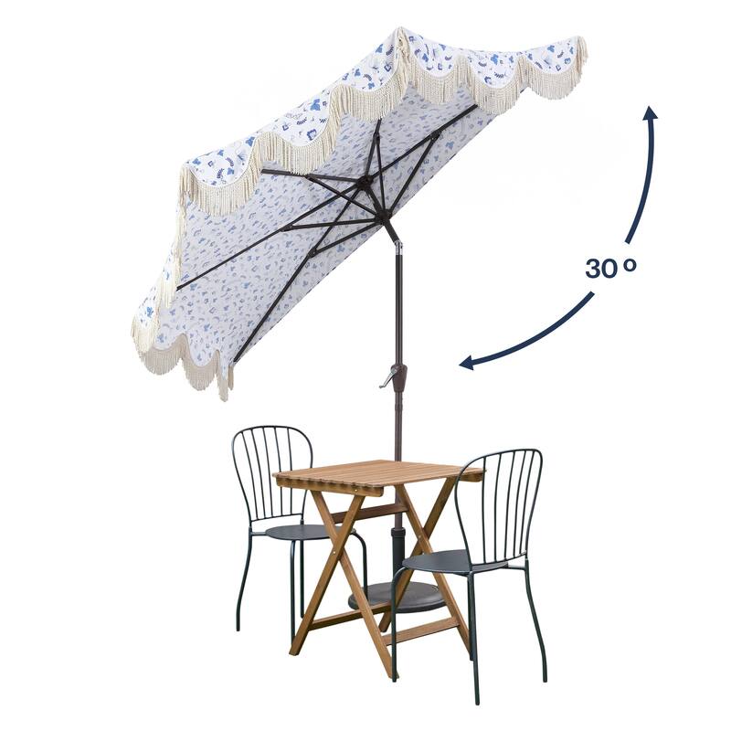 9ft Half Market Umbrella, Scalloped, Crank, Tilt, UV, by JONATHAN Y