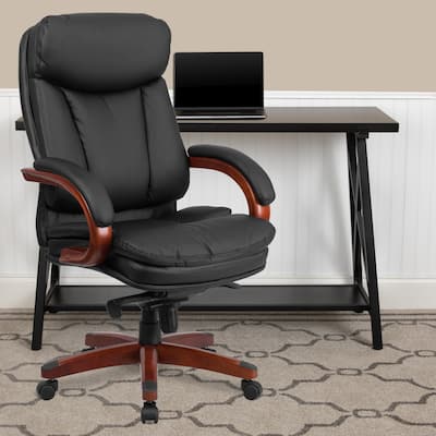 High Back LeatherSoft Chair w/Synchro-Tilt Mechanism, Mahogany Wood Base