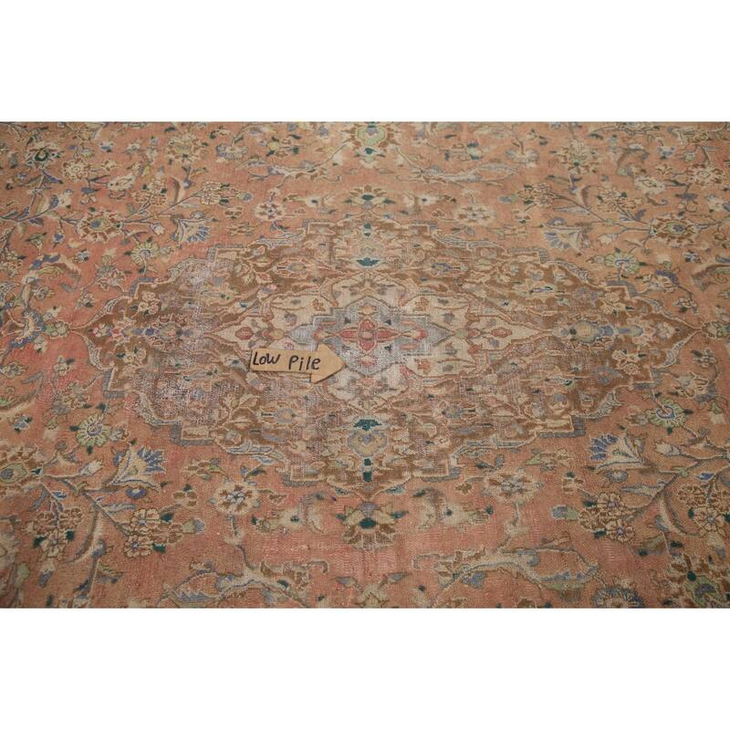Hand Knotted Oriental 100% Wool Carpet Traditional Floral Coral Mashad Area Rug - 12' 6'' X 9' 2''