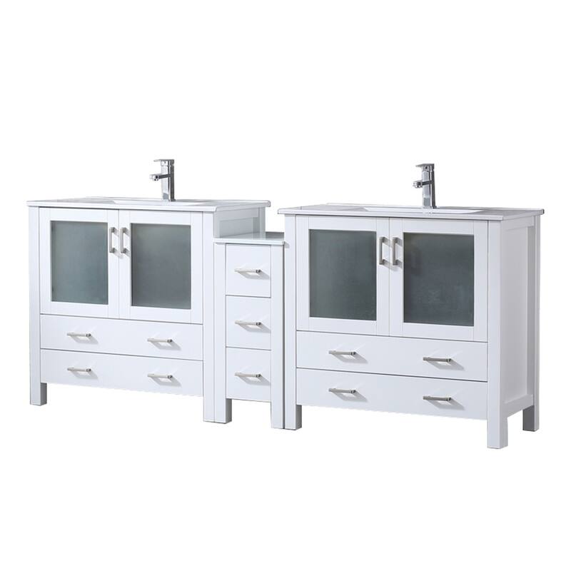 Volez Bath Vanity with Side Cabinet, Ceramic Top & Sink