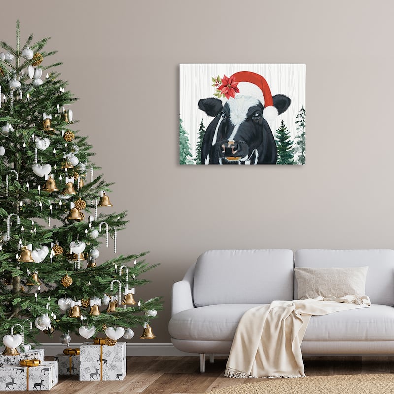 Stupell Christmas Hat Cow Portrait Canvas Wall Art Design By Ashley Justice