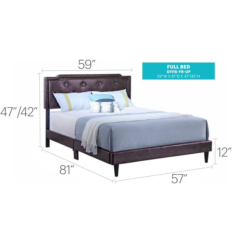 Tufted Full Bed with Adjustable Headboard in Cappuccino Finish