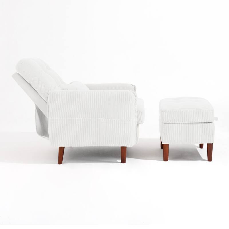 Adjustable Backrest Upholstered Accent Chair with Storage Ottoman Set
