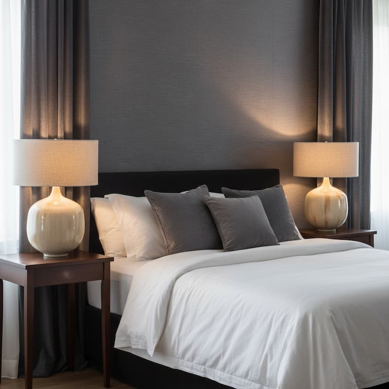 Table Lamp - Ivory Metal Base with Linen Shade, 28 in.