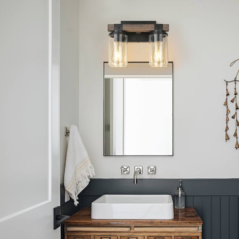 Starsky 2/3 Lights Farmhouse Modern Dimmable Bathroom Glass Vanity Light with Clear Cylinder Shade