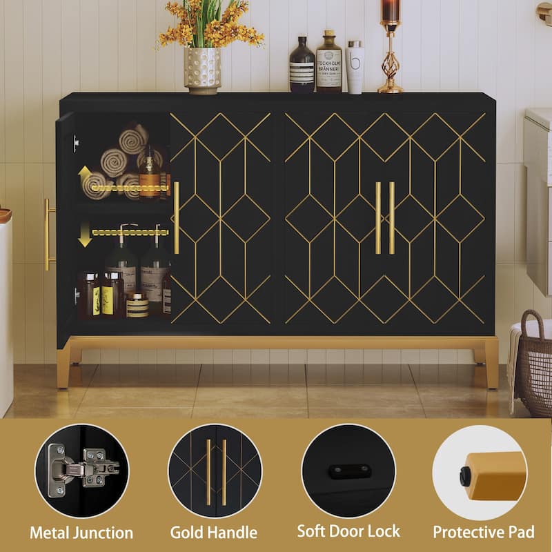 4 Doors Sideboard Buffet Cabinet with Gold Trim