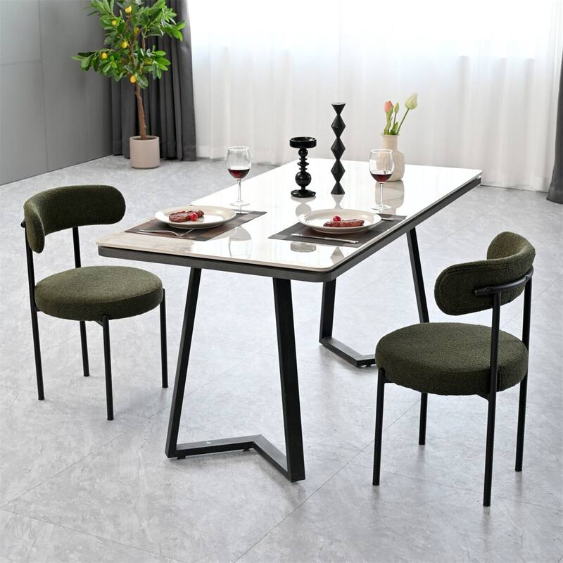 Boucle Dining Chairs Set of 2, Curved Backrest Chair
