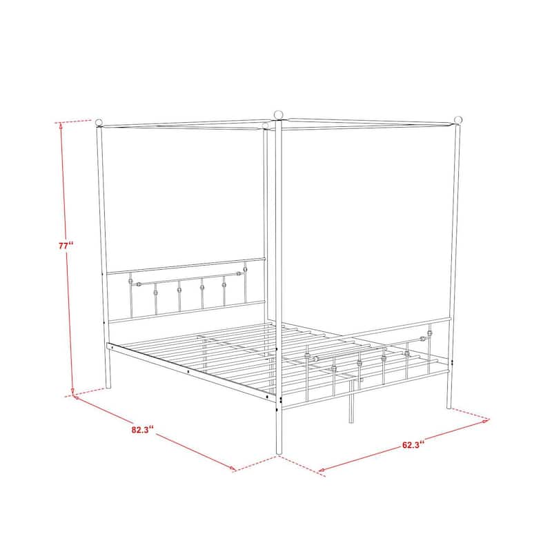 Queen Bed Frame Canopy Metal - White Powder Coated Bed with Headboard Footboard - Modern Bedroom Furniture