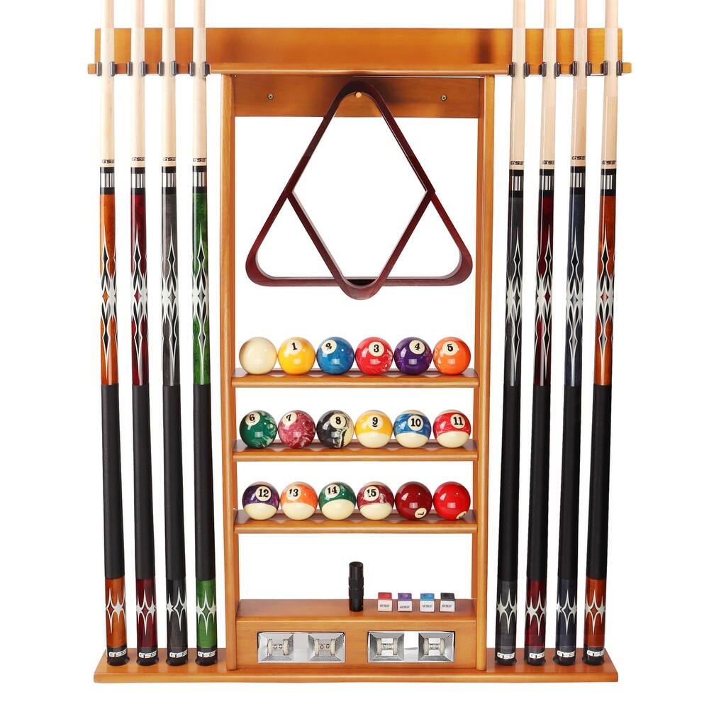 GSE™ 8-Pool Cue Wall Mounting Billiard Cue Rack, Hanging Wall Mounted Pool Cue Stick Holder with Score Counter