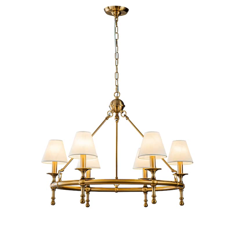 Vintage Chandelier 6-Light Classic Pendant Fixture with White Shades for Elegant Interior Lighting - Copper - W33.5''
