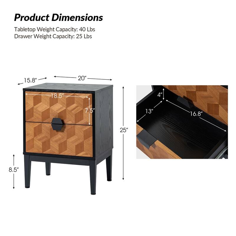 Apakah Modern 25"Tall 2-Drawer End Table with Charging Station and Adjustable Legs Set of 2 by HULALA HOME