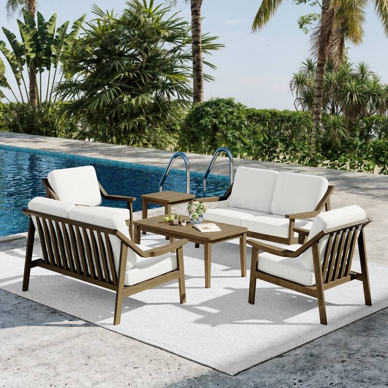 6-piece Adirondack Teak Patio Armchairs Loveseat Seating Conversation Set