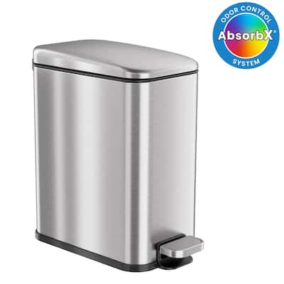 iTouchless 1.3 Gallon / 5 Liter SoftStep Slim Stainless Steel Bathroom Trash Can with Odor Filter