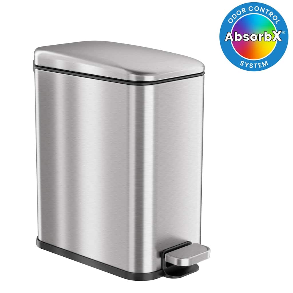 iTouchless 1.3 Gallon / 5 Liter SoftStep Slim Stainless Steel Bathroom Trash Can with Odor Filter