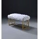 preview thumbnail 1 of 3, Modern Style Faux Fur Upholstered Bench with Geometrical Side Panels, White and Gold - 21 H x 17.5 W x 37.5 L Inches