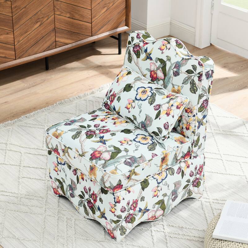 Roomfitters Floral Flannel Accent Chair with Pillow, Armless Upholstered Lounge Chair with Soft Cushion for Living Room