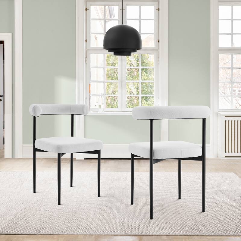 Shannon Upholstered Curved Back Barrel Kitchen Dining Chairs - Set of 2 - Cream